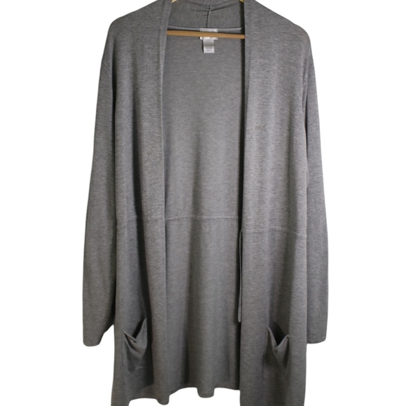 Chico’s size 3 Long Cardigan with Tie Waist and Pockets in Light Grey Sweater - Picture 1 of 5